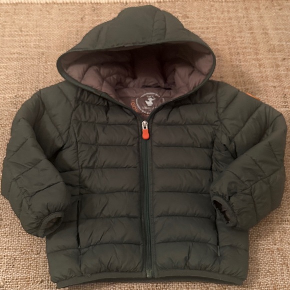 Save the Duck Olive Green Winter Jacket Puffer 2T Orange Hooded - Picture 2 of 8